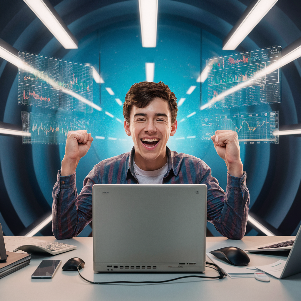 Persona trabajando desde casa con laptop, café y conexión remota.