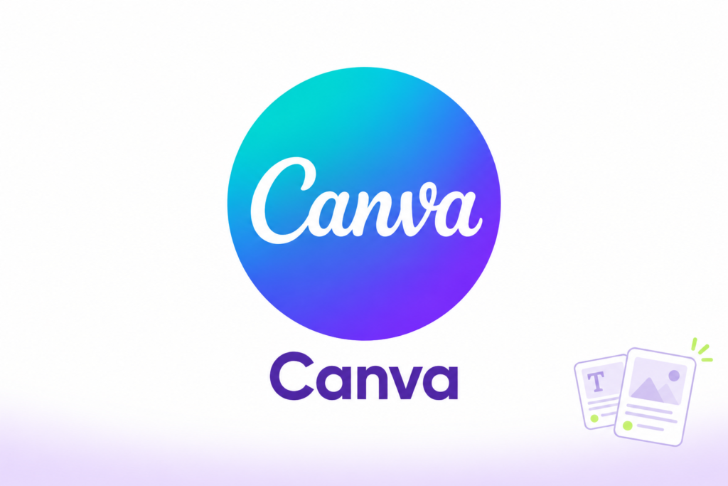 Logotipo de Canva junto a dos diseños de publicaciones con texto e imágenes.