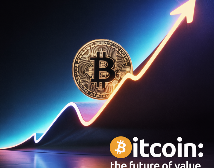 Logotipo de Bitcoin frente a gráficos financieros en alza, con Amazon y otras compañías globales de fondo, simbolizando su dominio en capitalización de mercado en 2025.